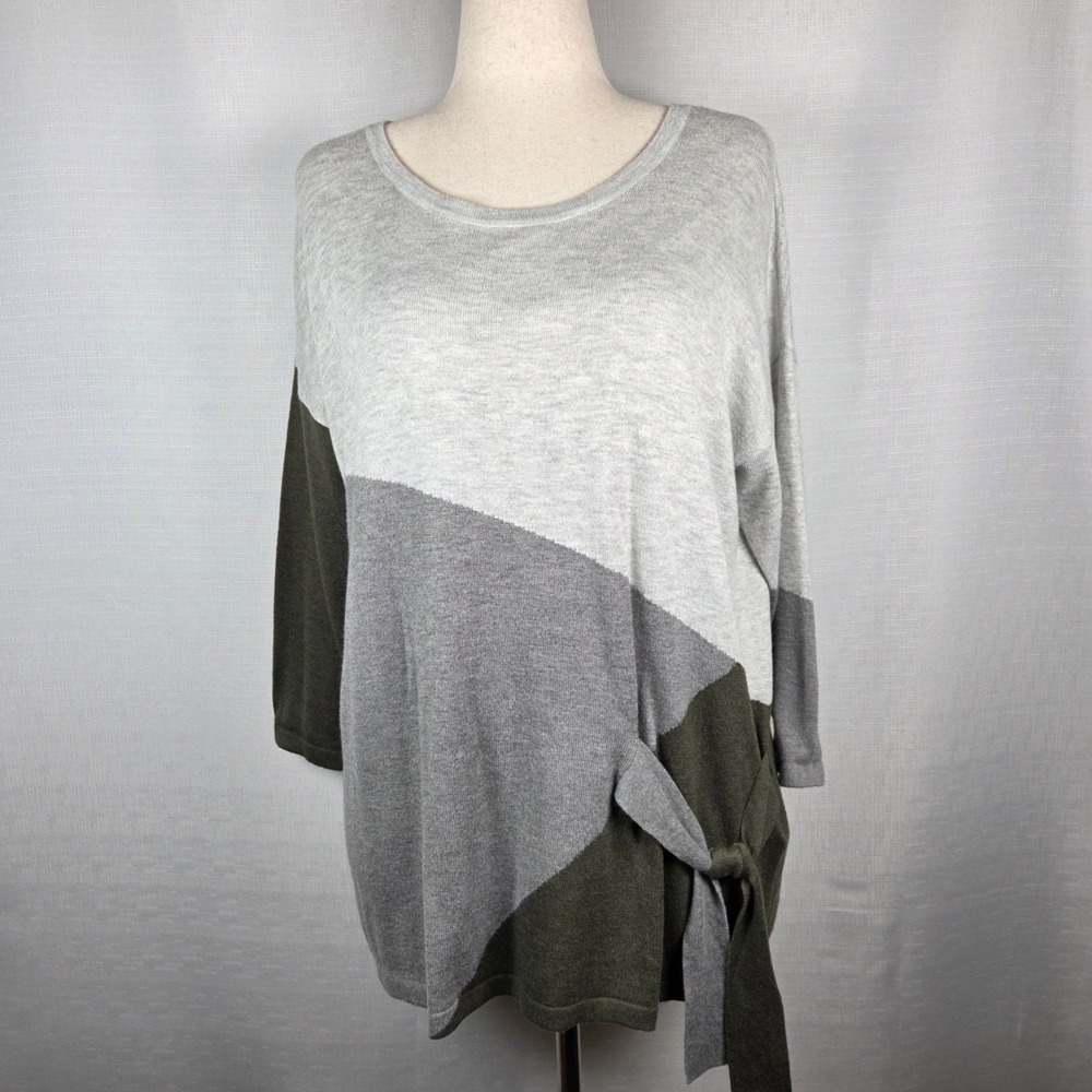 Chicos Gray/Green Colorblock Tie Waist Sweater‎ Knit Top Women's Large